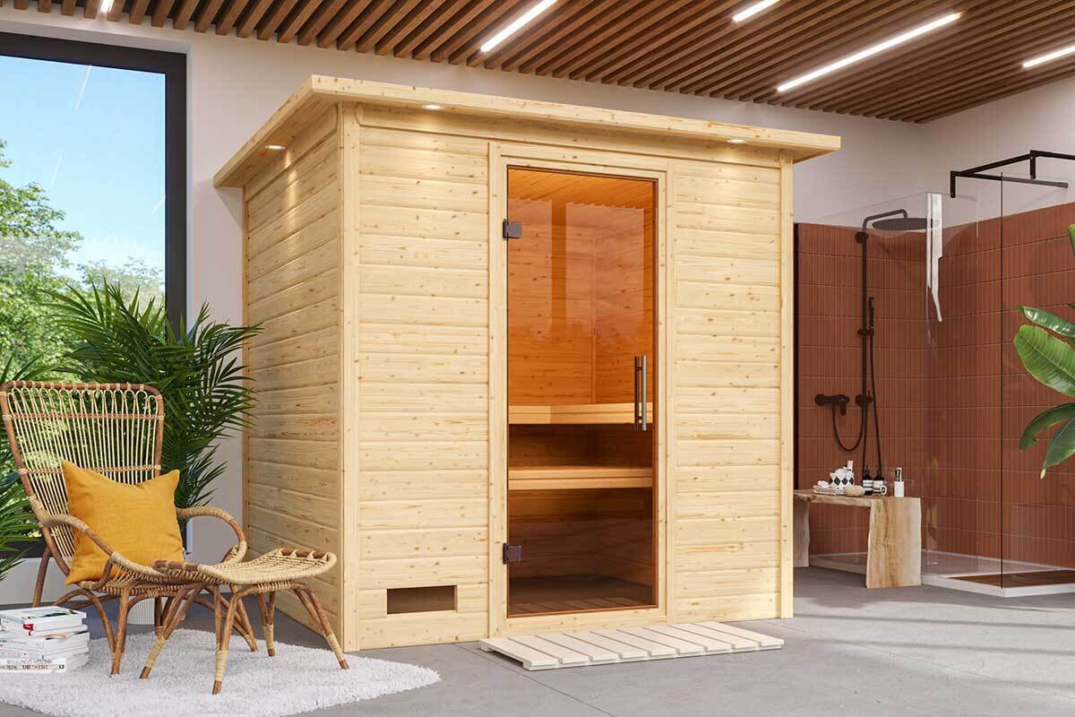 Innensauna von Finnhaus Wolff in hellem Raum.