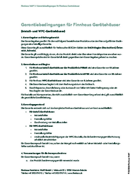 Garantiebedingungen Metall und WPC